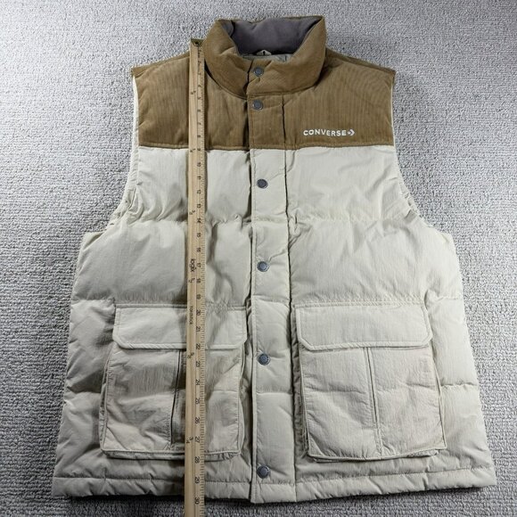 Converse All Star Down Fill Puffer Corduroy Neck Vest Beige Brown Men’s Size XL - Picture 4 of 6